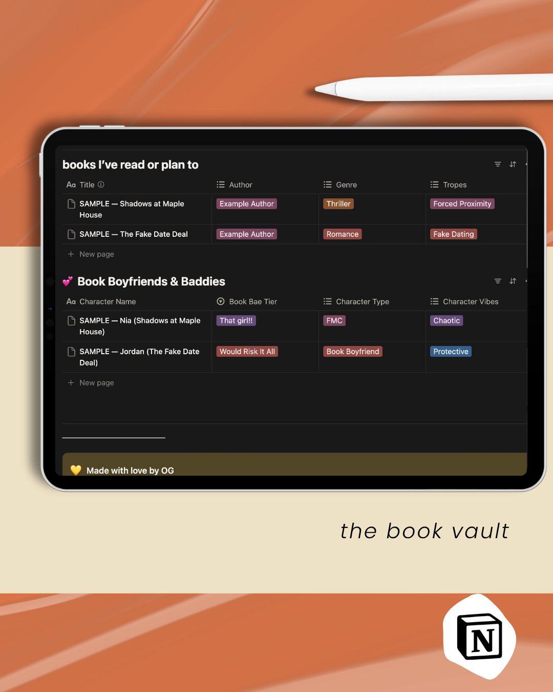 The Book Vault | Notion Reading Tracker & Book Database Template for BookTok & Bookstagram