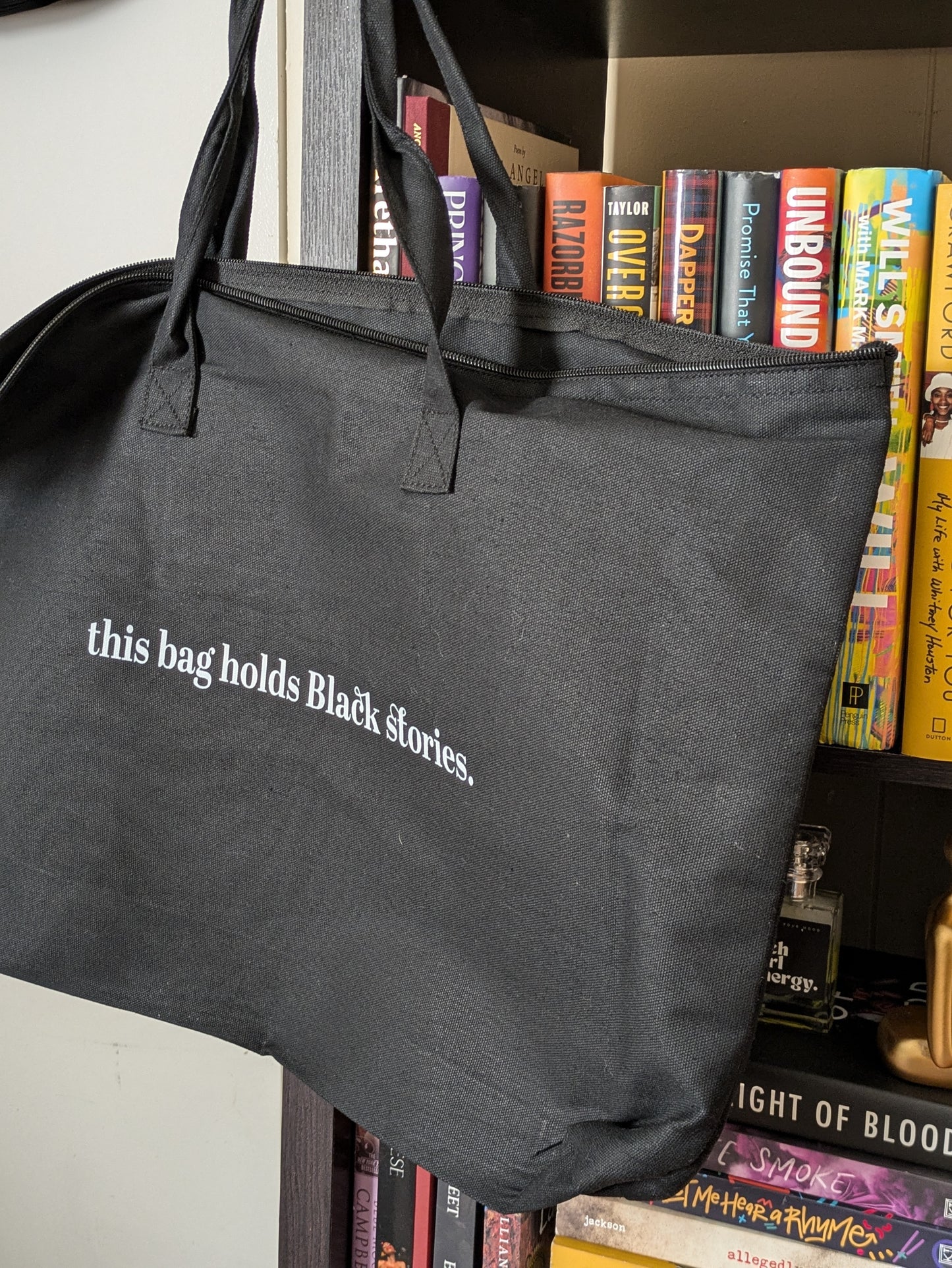 The Stories We Carry Tote + Literally Black Iron On