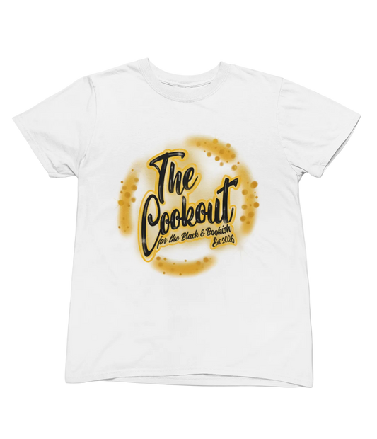 White t-shirt with 'The Cookout' logo on a white background