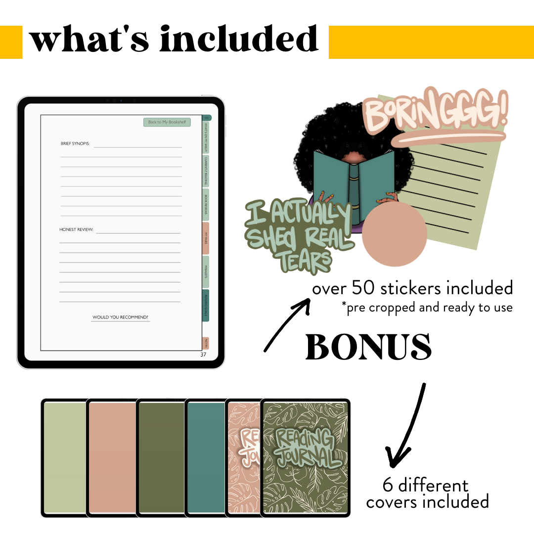 digital reading journal| goodnotes compatible