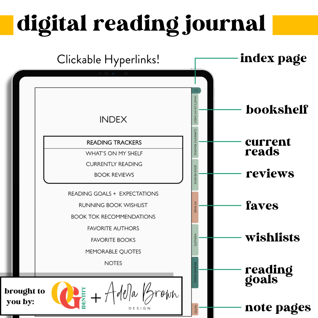 digital reading journal| goodnotes compatible